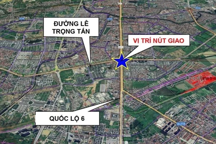 Sơ đồ vị trí xây dựng cầu vượt nút giao đường Lê Trọng Tấn-Quốc lộ 6