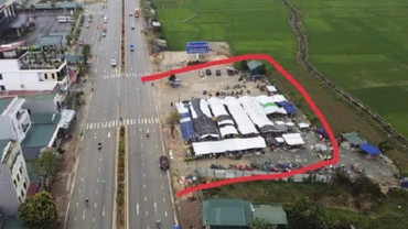 Khu đất và khu lán, nhà tôn (khu vực bôi đỏ) do ông Nguyễn Hữu Phục dựng lên trên đất nông nghiệp (đất trồng lúa). (Ảnh: CTV)