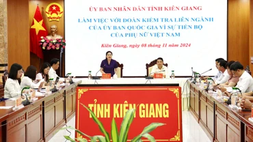 Thứ trưởng Lao động-Thương binh và Xã hội Nguyễn Thị Hà phát biểu tại buổi làm việc.