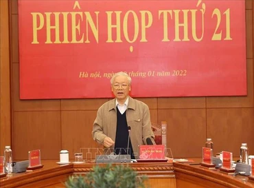 Tổng Bí thư Nguyễn Phú Trọng phát biểu kết luận Phiên họp thứ 21, Ban Chỉ đạo Trung ương về phòng, chống tham nhũng, tiêu cực. Ảnh: Trí Dũng/TTXVN.