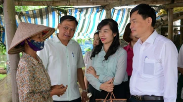 Đoàn giám sát thực tế tại một hộ dân xã Yên Đồng, huyện Yên Mô, tỉnh Ninh Bình. (Ảnh: TRƯỜNG GIANG)