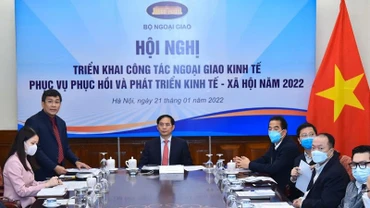Hội nghị trực tuyến triển khai công tác ngoại giao kinh tế phục vụ phục hồi và phát triển kinh tế-xã hội năm 2022. (Ảnh minh họa: Bộ Ngoại giao)