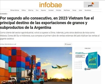 Ảnh chụp màn hình: Tờ Infobae Argentina đưa tin Việt Nam thị trường nhập khẩu nông sản số một của nước này. Ảnh: TTXVN