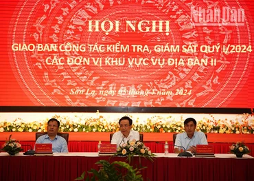 Các đồng chí chủ trì Hội nghị giao ban quý I các đơn vị khu vực Vụ Địa bàn II.