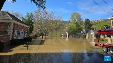 Một khu vực ngập nước tại Frankfort, bang Kentucky ngày 7/4/2025. (Ảnh: Tân Hoa xã)
