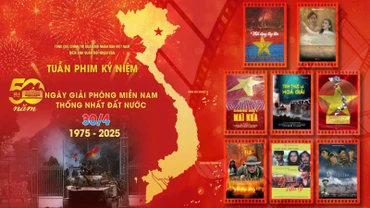 Poster giới thiệu Tuần phim Kỷ niệm 50 năm Ngày giải phóng miền nam, thống nhất đất nước của Điện ảnh Quân đội nhân dân.