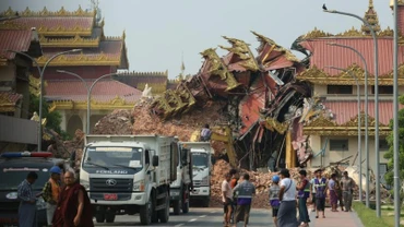 Một công trình bị phá hủy sau động đất ở Mandalay, Myanmar. (Ảnh: Tân Hoa xã)