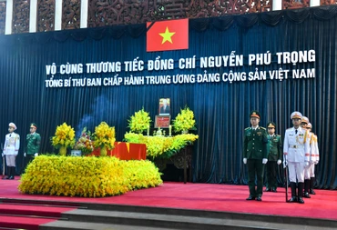 Linh cữu Tổng Bí thư Nguyễn Phú Trọng được quàn tại Nhà tang lễ Quốc gia số 5 Trần Thánh Tông, Thành phố Hà Nội.