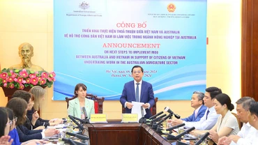 Quang cảnh lễ công bố triển khai thực hiện hỗ trợ công dân Việt Nam đi làm việc trong ngành nông nghiệp tại Australia. (Ảnh: Molisa)