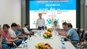 Quang cảnh buổi gặp gỡ các cơ quan báo chí về Giải vô địch bóng bàn quốc gia Báo Nhân Dân lần thứ 43.