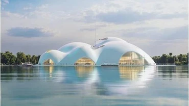 Phối cảnh nhà hát Opera trên mặt hồ Đầm Trị, sát Hồ Tây. (Ảnh: VietnamPlus)