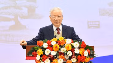 Tổng Bí thư Nguyễn Phú Trọng phát biểu chỉ đạo tại Hội nghị Ngoại giao lần thứ 32, ngày 19/12/2023 tại Hà Nội. (Ảnh: THỦY NGUYÊN)