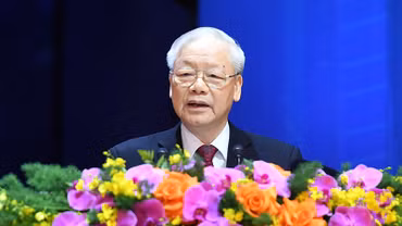 Tổng Bí thư Nguyễn Phú Trọng phát biểu chỉ đạo tại Đại hội Công đoàn Việt Nam lần thứ XIII, nhiệm kỳ 2023-2028, ngày 2/12/2023 tại Hà Nội. (Ảnh: ĐĂNG KHOA)