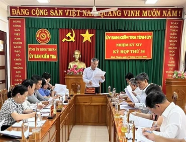 Ủy ban Kiểm tra tỉnh ủy Bình Thuận công bố kết luận kiểm tra khi có dấu hiệu vi phạm đối với các đảng viên có liên quan trong các gói thầu của Công ty AIC. (Ảnh: Ủy ban Kiểm tra)