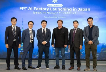 Các lãnh đạo FPT và đối tác trong Lễ ra mắt nhà máy AI của FPT tại Nhật Bản. Ảnh: FPT