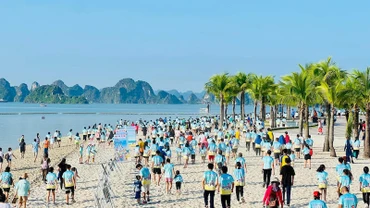 Giải chạy "Tiếp sức hưởng ứng ngày ASEAN về quản lý thiên tai năm 2023" được tổ chức bên bờ Di sản Vịnh Hạ Long.