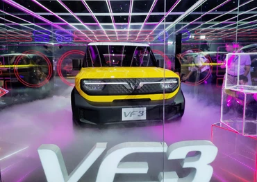 Mẫu xe mini car VF 3 nhận được sự quan tâm đặc biệt tại Triển lãm.
