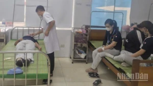 Bác sĩ Bệnh viện đa khoa Tiền Hải (tỉnh Hưng Yên) thăm khám cho công nhân Công ty Toyoda (Nhật Bản).