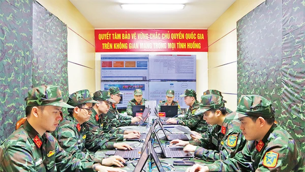 Lực lượng Trung tâm 186, Bộ Tư lệnh 86 (Bộ Quốc phòng) tham gia diễn tập về an toàn thông tin, bảo vệ chủ quyền quốc gia trên không gian mạng. (Nguồn: Bộ Tư lệnh 86) 