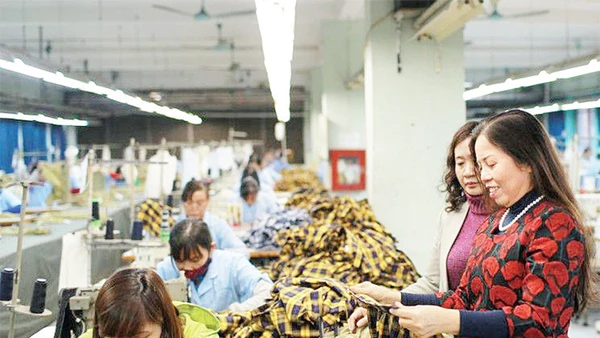 Nữ doanh nhân Ninh Thị Ty, Chủ tịch HĐQT Tập đoàn Hồ Gươm (người đứng đầu tiên bên phải) được mệnh danh là "nữ tướng của ngành may" với hai lần vực dậy các công ty may trên bờ vực phá sản. 