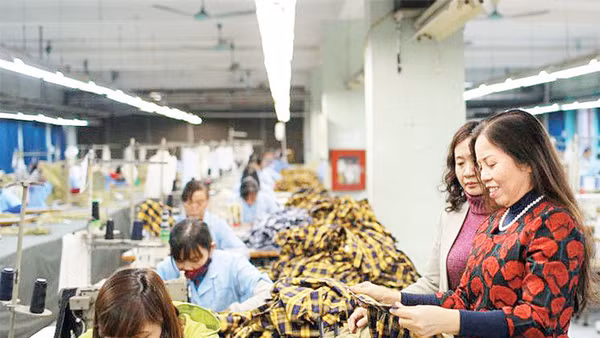 Nữ doanh nhân Ninh Thị Ty, Chủ tịch HĐQT Tập đoàn Hồ Gươm (người đứng đầu tiên bên phải) được mệnh danh là "nữ tướng của ngành may" với hai lần vực dậy các công ty may trên bờ vực phá sản. 