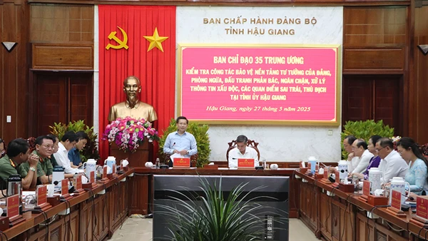 Đồng chí Vũ Trọng Hà, Chánh Văn phòng Ban Chỉ đạo 35 Trung ương phát biểu tại buổi làm việc.