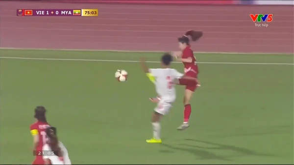 Thanh Nhã ghi siêu phẩm, ấn định tỷ số 2-0 cho đội tuyển bóng đá nữ Việt Nam tại chung kết bóng đá nữ SEA Games 32 giữa Việt Nam và Myanmar. (Nguồn: VTV)