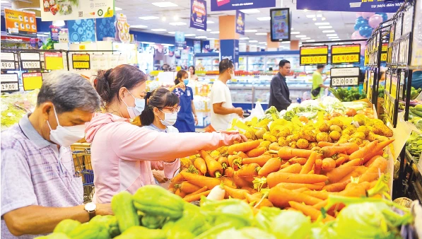 Khách hàng mua sắm thực phẩm tươi tại Co.opmart Lý Thường Kiệt (Quận 10, TP Hồ Chí Minh).