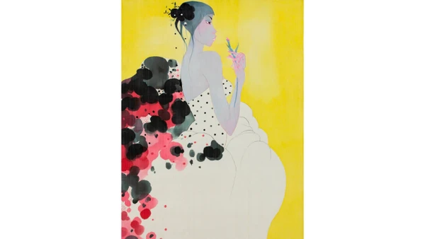 Bùi Tiến Tuấn, Tuổi mộng mơ, mực và acrylic trên lụa, 140x84cm, 2024. Ảnh: NVCC 