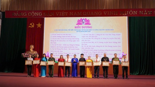 Lãnh đạo tỉnh Bắc Kạn tặng bằng khen cho các tập thể, cá nhân tiêu biểu. (Ảnh: TUẤN SƠN)