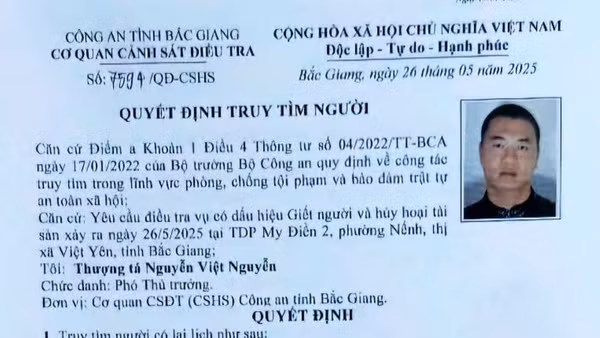 Quyết định truy tìm đối tượng của công an Bắc Giang.