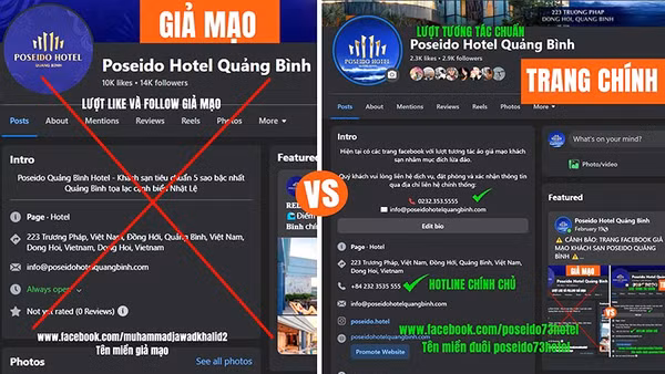 Trang fanpage của một cơ sở lưu trú ở Quảng Bình bị kẻ xấu mạo danh để lừa đảo khách hàng. (Ảnh: CTV)