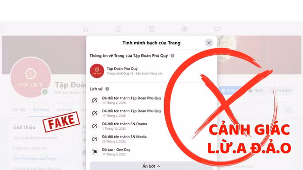 Một fanpage giả mạo thương hiệu Phú Quý để lừa đảo.