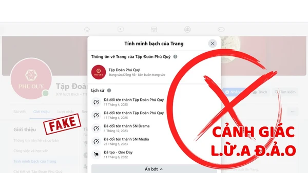 Một fanpage giả mạo thương hiệu Phú Quý để lừa đảo.