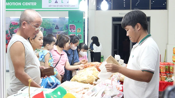 Người dân mua sắm hàng Việt tại Hội chợ.