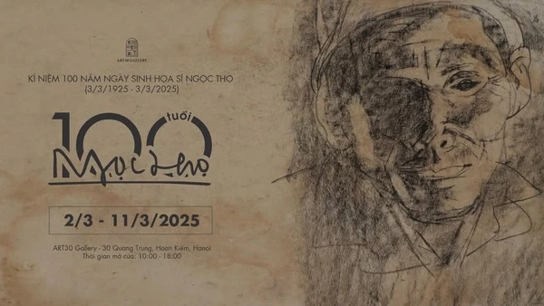 Một ký họa của cố họa sĩ Ngọc Thọ được chọn làm hình ảnh tiêu điểm của triển lãm.