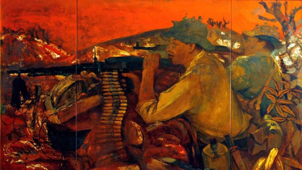 Tác phẩm "Quảng Trị 1972", chất liệu sơn mài.