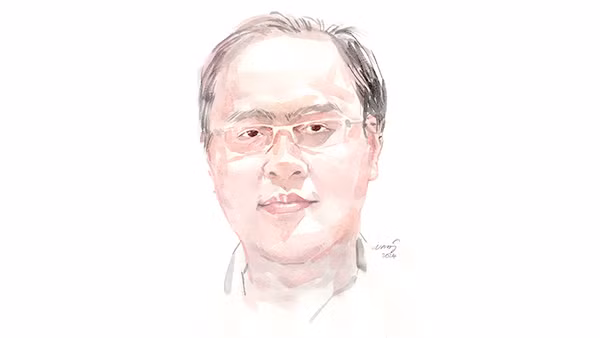 Ký họa chân dung nhà thơ Đào Quốc Minh của họa sĩ Đỗ Hoàng Tường. 