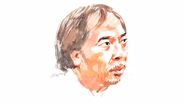 Ký họa chân dung nhà thơ Nguyễn Quang Thiều của họa sĩ Đỗ Hoàng Tường. 