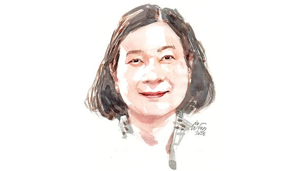 Ký họa chân dung nhà thơ Huỳnh Thúy Kiều của họa sĩ Đỗ Hoàng Tường.