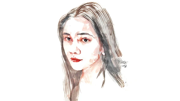 Ký họa chân dung nhà thơ Nguyễn Thị Thúy Hạnh của họa sĩ Đỗ Hoàng Tường.