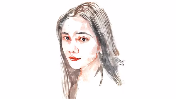 Ký họa chân dung nhà thơ Nguyễn Thị Thúy Hạnh của họa sĩ Đỗ Hoàng Tường.