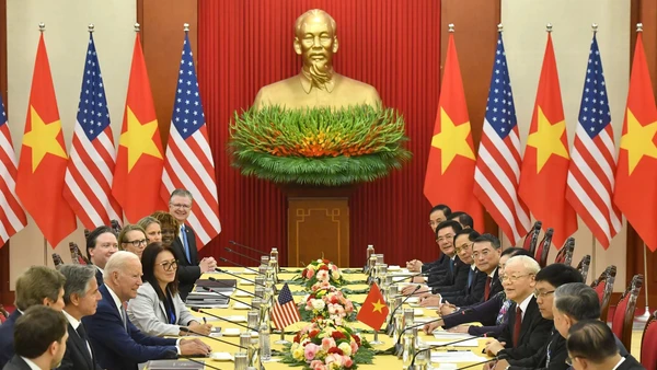 Thúc đẩy hợp tác kinh tế, thương mại, đầu tư là một trong những nội dung quan trọng tại cuộc hội đàm giữa Tổng Bí thư Nguyễn Phú Trọng và Tổng thống Hoa Kỳ Joe Biden. Ảnh: BÁO NHÂN DÂN