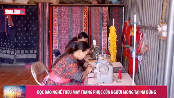 Độc đáo nghề thêu may trang phục của người Mông tại Nà Bủng