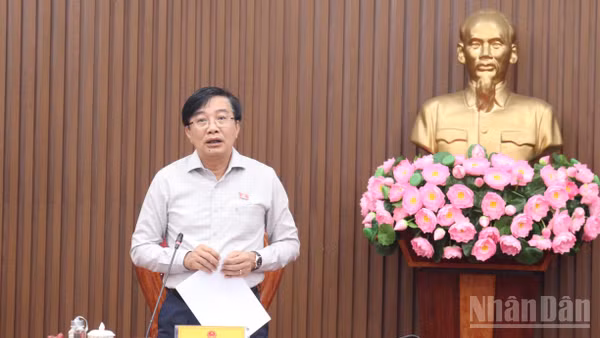Phó Chủ nhiệm Ủy ban Kinh tế và Tài chính của Quốc hội Nguyễn Minh Sơn phát biểu kết luận buổi làm việc. (Ảnh: HIỂN CỪ)