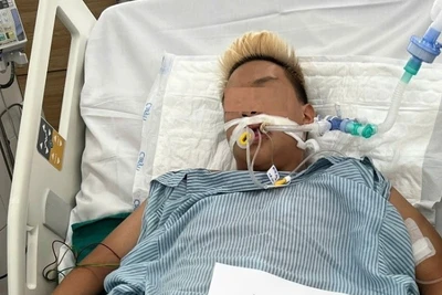 Khi mới nhập viện, bệnh nhân phải đặt ống nội khí quản, thở máy.