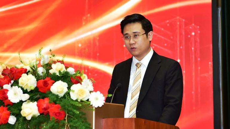 Chủ tịch Hiệp hội các nhà thầu xây dựng Hải Phòng Nguyễn Thế Mạnh phát biểu tại hội nghị. xd2-5442.jpg