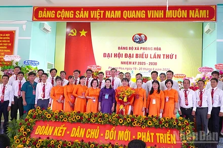 Lãnh đạo tỉnh, đại biểu tại buổi ra mắt đại hội của Ban Chấp hành Đảng bộ xã Phong Hòa.