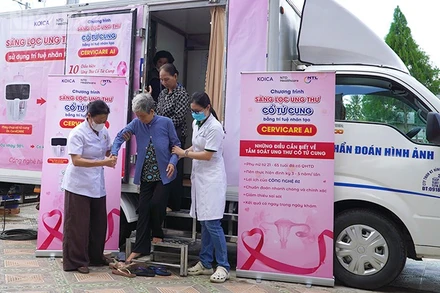 Y, bác sĩ sử dụng hệ thống Dr. CerviCARE với công nghệ AI tầm soát ung thư cổ tử cung.