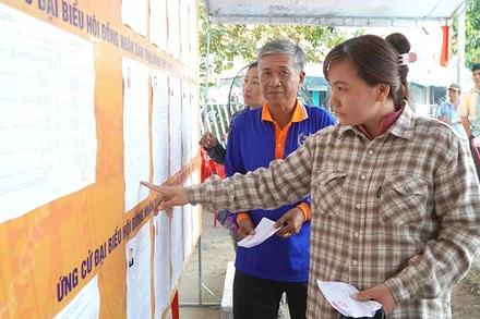 Cử tri xã biên giới Thường Phước, tỉnh Đồng Tháp tìm hiểu danh sách ứng cử đại biểu Quốc hội khóa XVI và đại biểu Hội đồng nhân dân các cấp.